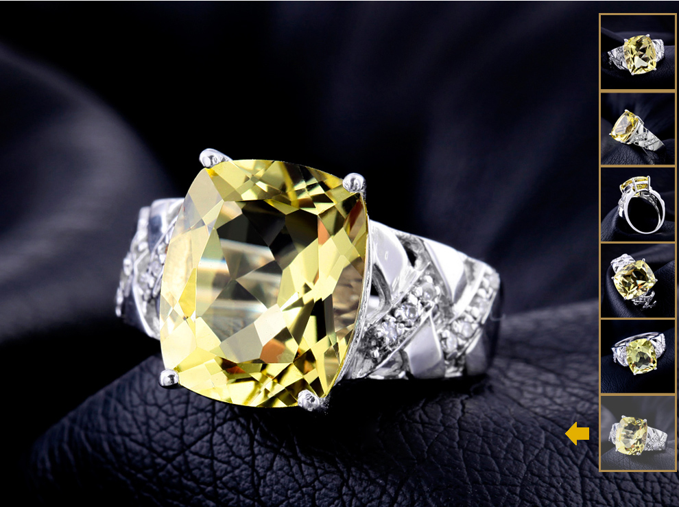 然柠檬晶手工戒指 大颗粒多切面 天然彩宝女戒