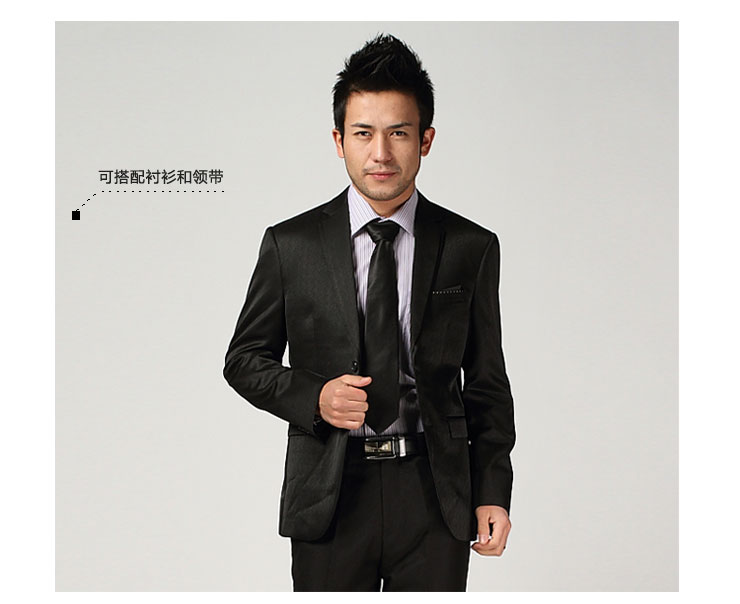 【KIR】男装经典商务休闲韩版西服套装纯黑色