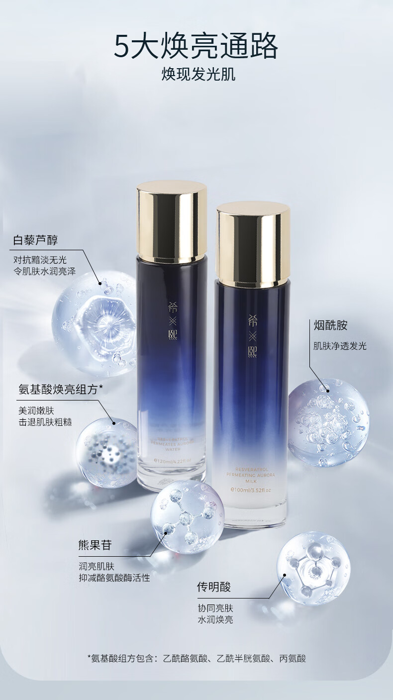 希熙 白藜芦醇透亮极光水乳组合补水滋润清爽护肤男女套装 【热款组合】水120ml+乳100ml