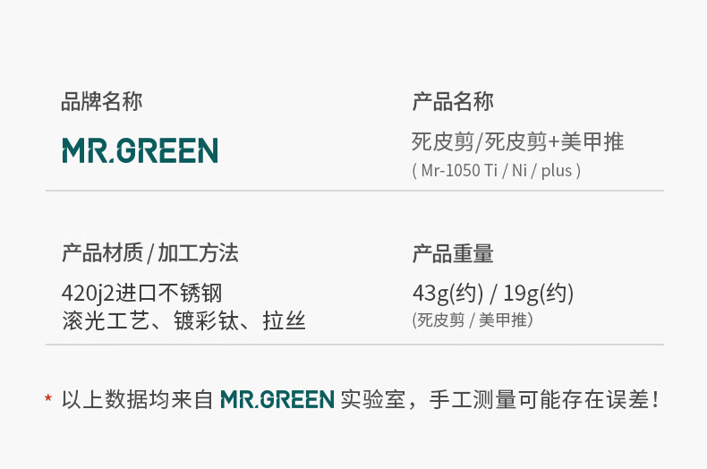 MR.GREEN进口不锈钢死皮钳修剪指甲倒刺死皮剪美甲工具指甲钢推工具礼盒装 银色+美甲钢推 Mr-1050Ni-plus