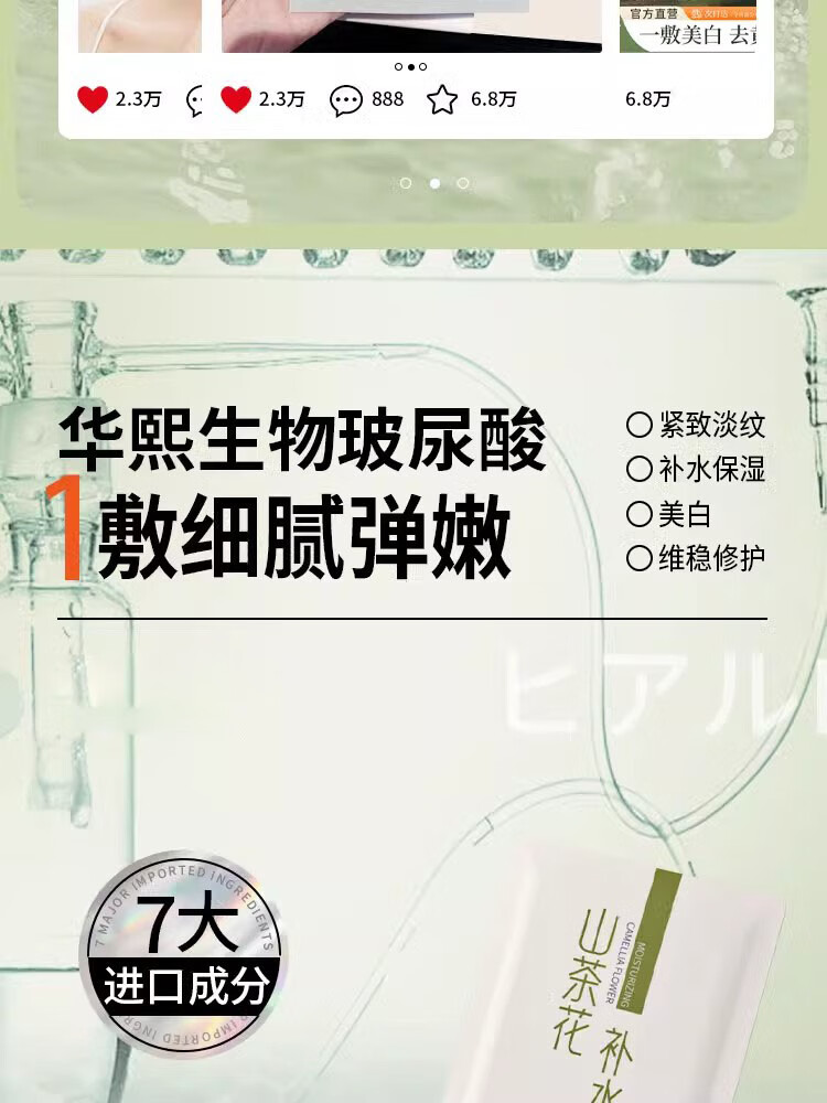 爱兰歌娜山茶花巨补水面膜烟酰胺美白保湿熬夜急救去淡黄斑提亮肤色男女士 山茶花补水面膜 10片 +美白面膜3片 10片/盒