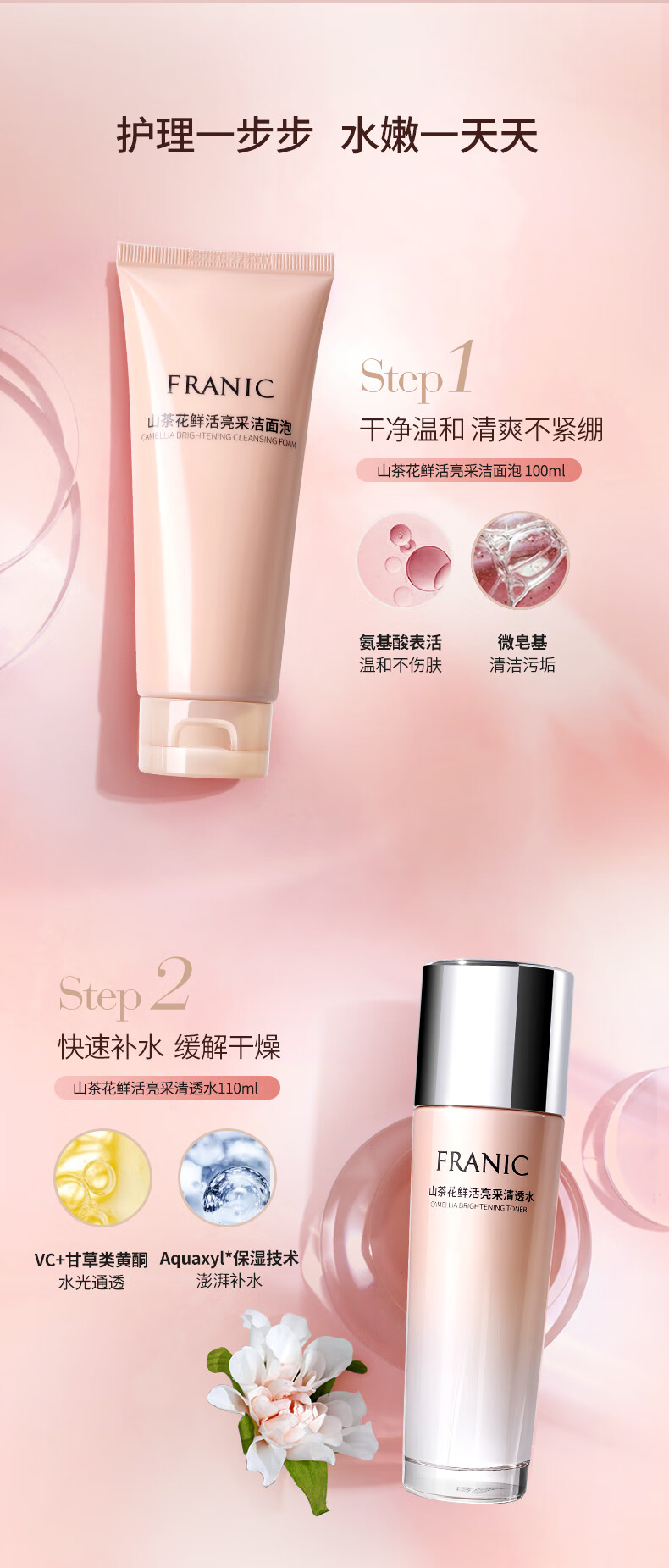 法兰琳卡（FRANIC） 山茶花护肤套装礼盒化妆品补水保湿清爽提亮肤色女38节 【保湿补水】礼盒+紧致霜