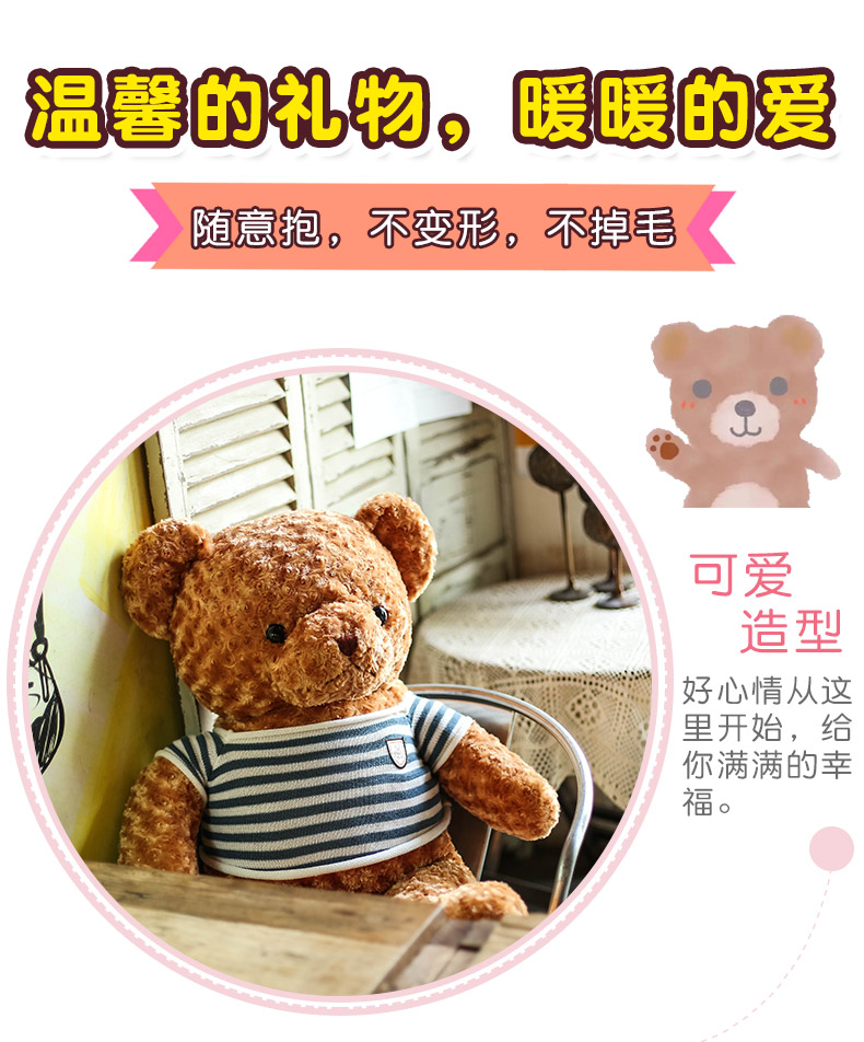 吉娅乔（Ghiaccio）泰迪熊趣味毛绒公仔玩具抱枕儿童玩偶可爱布娃娃女生生日礼物情人节【礼盒装】 棕熊海藻绒-粉色卫衣 30CM