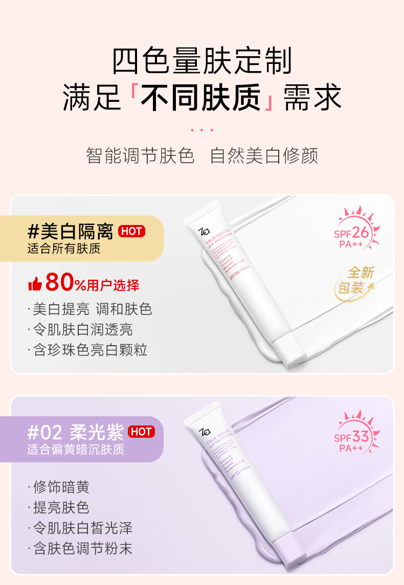 姬芮（ZA）新焕美白隔离霜防晒遮瑕三合一提亮肤色保湿打底妆素颜bb霜礼物 【焕白套装 SPF26】白隔离 35g
