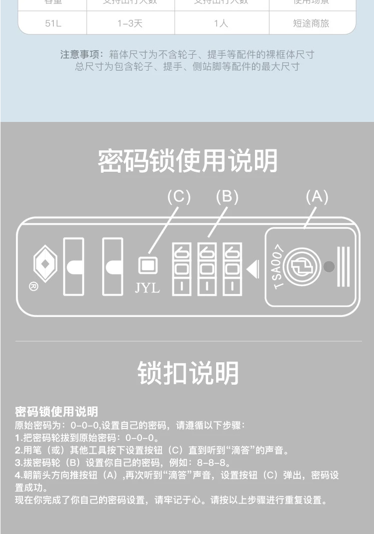 网易严选 PC膜拉链旅行箱拉杆箱20英寸行李箱密码箱子男女 轻盈万向轮 51升轻松出行 孔灵蓝