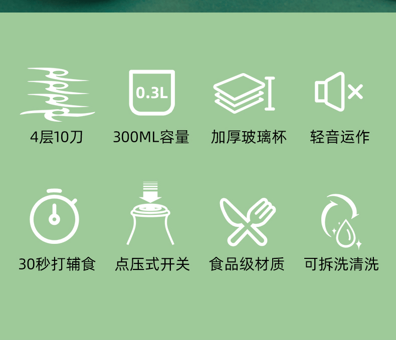 5，小貝熊（xiaobeixiong）【月銷過萬】輔食機嬰兒輔食機料理機寶寶迷你電動家用多功能料理機榨汁 【陞級8葉刀頭】果綠色（標配）