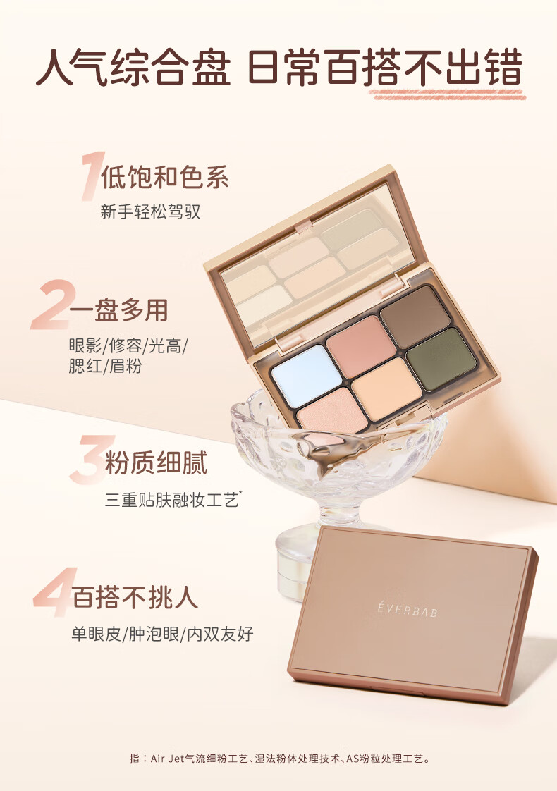 everbab 艾蓓拉素哑六色眼影盘懒人新手高光修容腮红盘情人节约会送女友 【新色】原生盘02