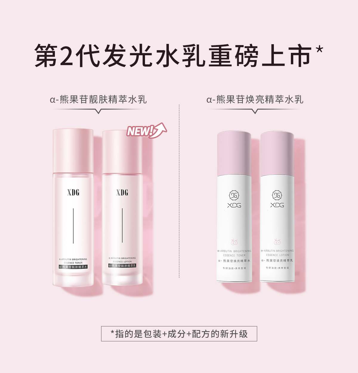 XDG α-熊果苷发光靓肤精萃水乳套装补水保湿精华油皮护肤品女 熊果苷水100ml+熊果苷乳100g