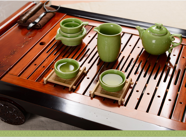 馨铭堂 画卷 青瓷开片釉茶具实木茶盘带电热炉整套功夫茶具套装