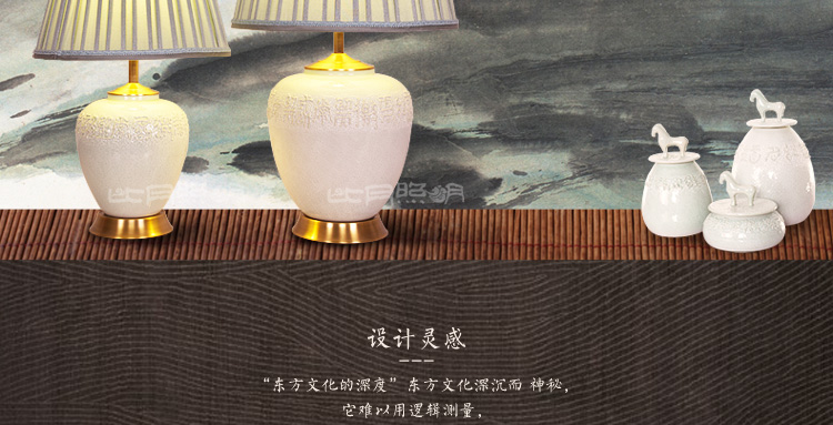 比月照明 现代中式卧室床头书桌创意礼品新古典景德镇陶瓷护眼灯学生台灯3569 小号
