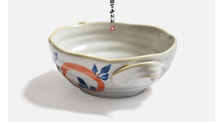 亿嘉IJARL lototo创意陶瓷日式和风手绘7.5英寸双耳碗沙拉碗面碗汤碗菜碗 风信子