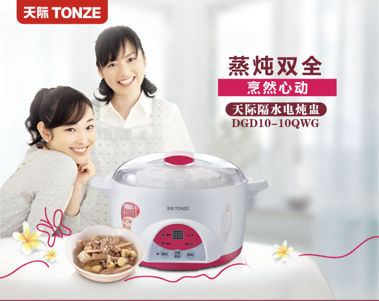 
                                        
                                        天际(TONZE)电炖锅隔水炖 煮粥煲汤BB粥DGD10-10QWG 1L                