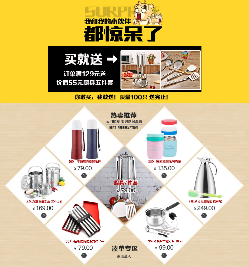 兴财京东配送 加厚不锈钢深盘菜盘圆盘果盘子 餐具五件套装 厨房用品 20cm菜盘5只装