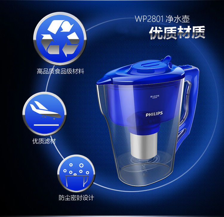 
                                                            飞利浦（PHILIPS） WP2801 净水壶 家用净水器 厨房过滤器 滤水壶 一壶3芯装                