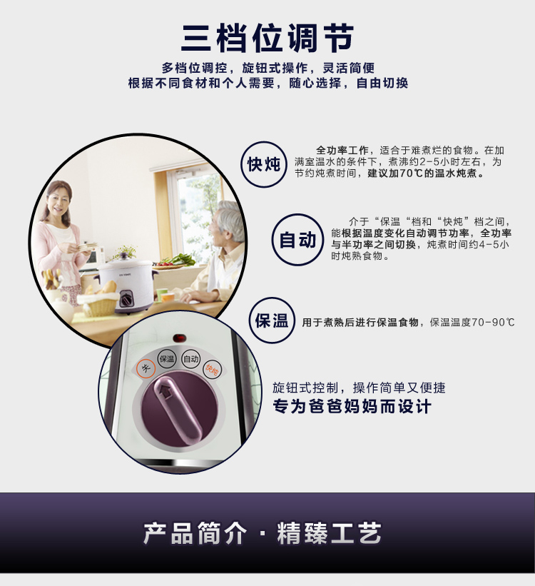 
                                        天际(TONZE)电炖锅3L 煮粥煲汤 旋钮易控DDG-W330N                 