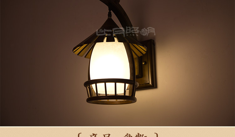 比月照明 中式现代实木卧室客厅书房床头灯创意复古墙壁灯3517