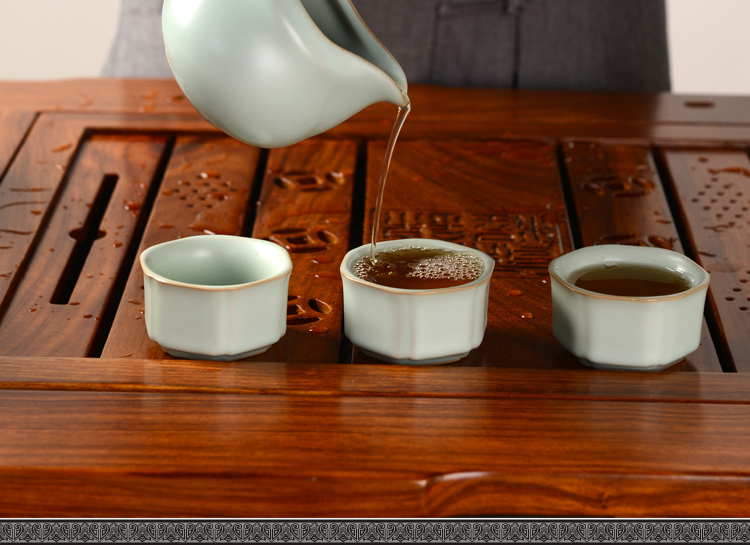 馨铭堂 石瓢壶汝窑茶具 花梨茶盘带电热炉整套功夫茶具套装