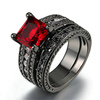 Роскошные кольца с черным позолоченным кольцом на принцессе Cut Red Cubic Zirconia Anniversary Ring для женщин Full Size Wholesale R628