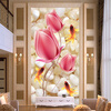 Высокое качество Deep Texture Relief 3D Murals Розовые цветы Pebble Золотая рыбка Фото обои Гостиничная вход Входная стена
