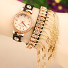 SHENSEE® 20151PC кисточкой женщин rhinestone кожаный слинг золотую цепочку Кварцевые наручные часы