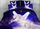 White Unicorn with Wings Printed Cotton 4-Piece 3D Bedding Sets