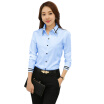 Blanco Azul Tallas Grandes Manga Larga Cuello Vuelto Formal Elegante Damas Camisa Femenina Tops Para Mujer Blusa Escolar