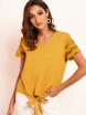 Blusa De Mujer Arco Delantero Ahuecado Decoración De Perla Cuello De Pico