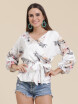 Blusa Para Mujer Top Con Cuello En V Y Manga De Linterna Con Estampado Floral De Moda