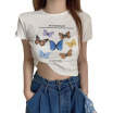 Butterfly Print T Shirt Women Fashion Tops Casual Short Sleeve O Neck Exposed Navel T Shirts