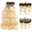 Ishow Brazilian Blonde Human Hair Extensions Ombre Hair Blonde Body Wave T1b613 Honey Blonde Hair Bundles with Frontal
