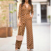 Women Sweet Dot Printed Romper Lace Loose V-neck Long Sleeves Slim High Waist Wide Leg Jumpsuit