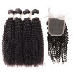Allove Remy Hair Brazilian Human Hair Weave Kinky Curly 4pcs Bundles with Lace Closure Virgin Cheap Hair Extensions