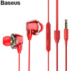 Baseus 35mm Wired Earphone With Mic Double Dynamic In-ear Earbuds Earphones With Microphone For Samsung XiaoMi iphone 6 6S
