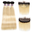 Brazilian Ombre Hair Blonde Bundles Straight T1b613 Blonde Human Hair Extensions with Lace Frontal Honey Blonde Hair