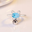 Cute Bead Blue Fashion Jewelry Adjustable Ring Cat Open Rings