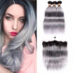 Nami Hair Ombre Brazilian Virgin Hair Straight Color T1BGrey 3 Bundles With Lace Frontal Closure Free Part 100 Human Hair Extens