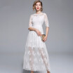 White Maxi Dresses Women New Hollow Out Stitching Lace Vestidos Femme Work Casual Slim Sexy Party Long Dress