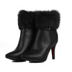 IDIFU Womens Sexy Faux Fur Pointed Toe Stiletto High Heel Side Zipper Ankle Booties