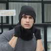 Excellent beautiful winter warm scarf hat gloves three-piece men&women couple models plus velvet touch screen gloves wool knit scarf hat set gift box S606 dark gray