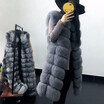 Real fur long coat winter womens coat warm natural fox fur jacket furry striped fashion design hot sale discount price