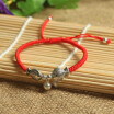 925 Sterling Silver Lovely Fish Lucky Red Rope Bracelet Handmade Bangle Wax String Amulet Jewelry