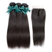 10A Brazilian Virgin Hair Bundles with Closure Straight with Closure Human Hair with Closure Free Part Natural Color