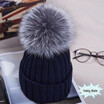 Newest Large Ball Womens Hat Winter Warm Fox 15cm Fur Pom Knit Berets Ski Casual Pop Cap Bobble