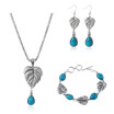 European And American Fashion Leaf Jewelry SetAntique Turquoise Necklace Bracelet Earrings Set For Women