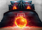 3D Basketball with Fire on the Court Printed 4-Piece Bedding Sets