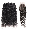 Ishow 8A Water Wave Human Hair 3 Bundles with 24 Lace Closure Brazilian Hair Bundles with Closure