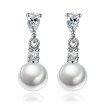 Drop Earrings Fashion Silver-color Simulated Pearl Pendant Cubic Zirconia Earrings Bridal Wedding Jewelry WHJ110