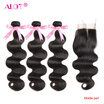 ALot Hair 3 Bundles Peruvian Body Wave With Lace Closure Three Middle Free Part 100 Human Hair Weave 3 Bundles with Closure