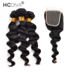 Peruvian Virgin Hair With Closure 3pcs Virgin Peruvian Loose Wave With Closure 4x4 Loose Wave Lace Closure With Bundles HCDIVA