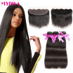 Mydiva Virgin Hair Malaysian Straight With Lace Frontal Human Hair 3 Bundles Ear to Ear Lace Frontal Closure with Baby Hair